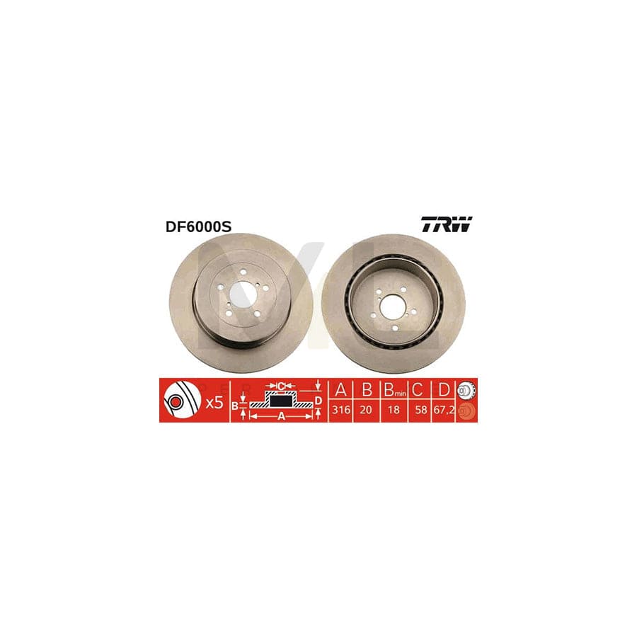 TRW DF6000S Brake Disc for SUBARU Impreza II Saloon (GD) Vented | Performance Parts Direct Car Parts