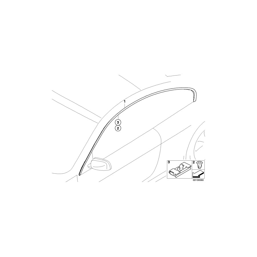 Genuine BMW 51717008585 E63 Roof Frame Strip, Left GLANZSCHWARZ (Inc. 650i, 635d & M6) |
