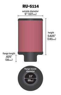 K&N Engineering K&N Filter Universal Rubber Filter 3.5in Flange ID x 5in OD x 5.625in H