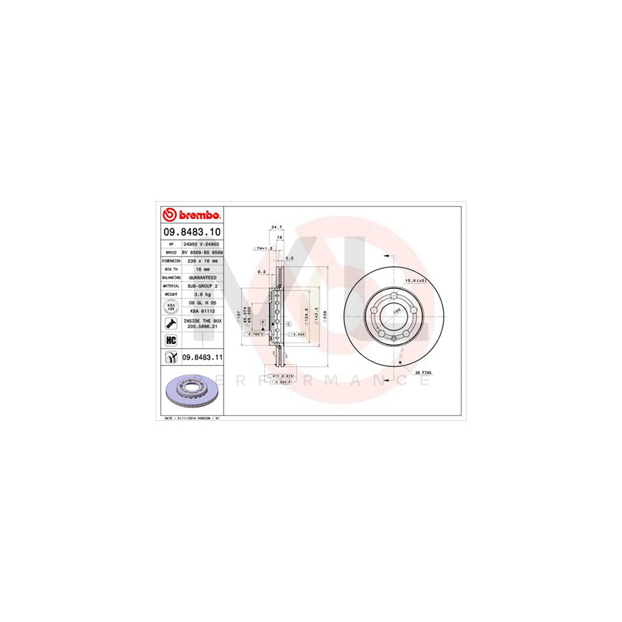 BREMBO 09.8483.10 Brake Disc Internally Vented, with bolts/screws  - 1 piece