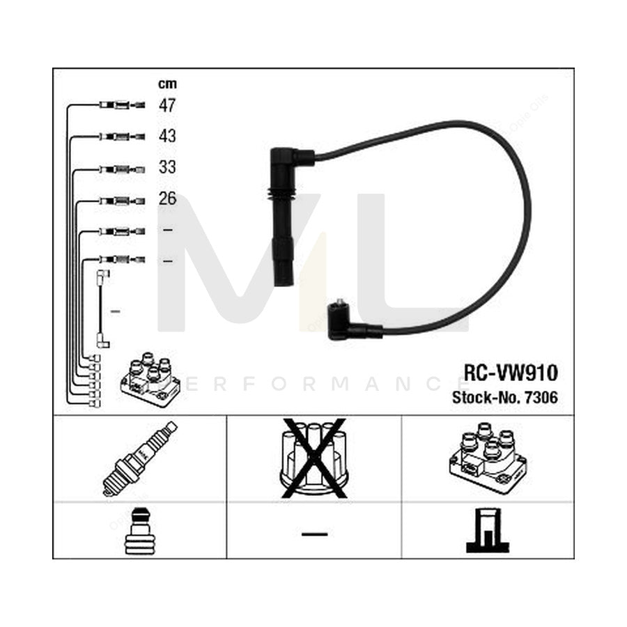 NGK Ignition Cable Kit RC-VW910 (NGK7306)