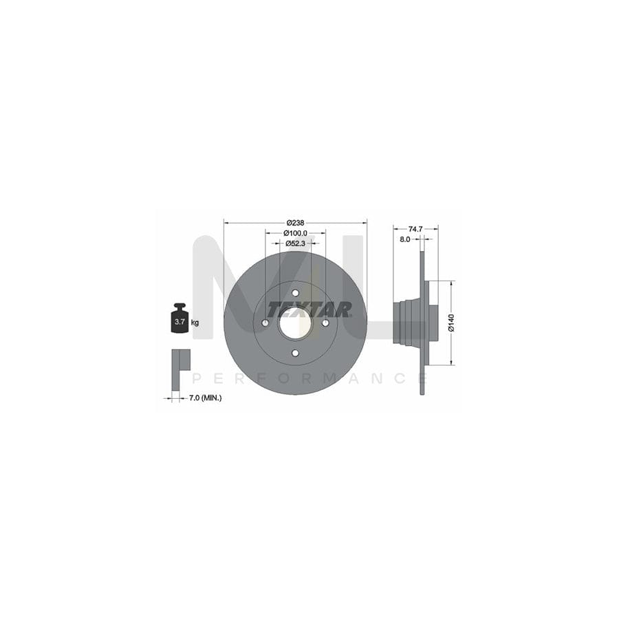 TEXTAR 92081200 Brake Disc Solid, with wheel hub, without wheel studs | Performance Parts Direct Car Parts