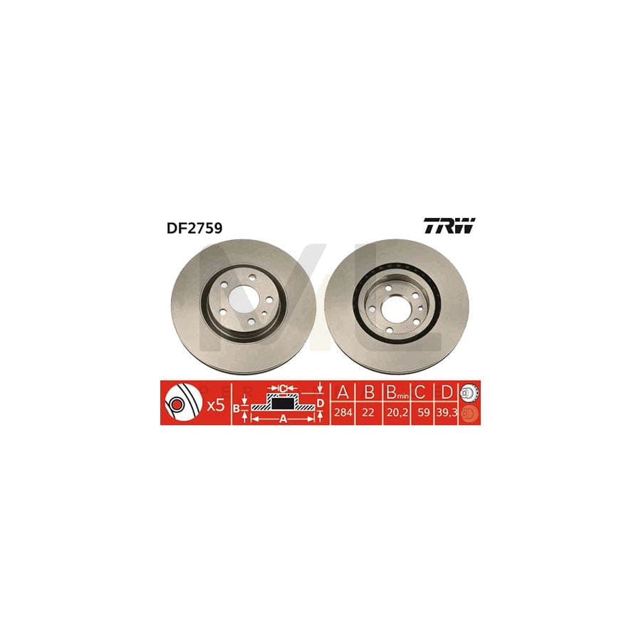 TRW DF2759 Brake Disc Vented, Painted | Performance Parts Direct Car Parts