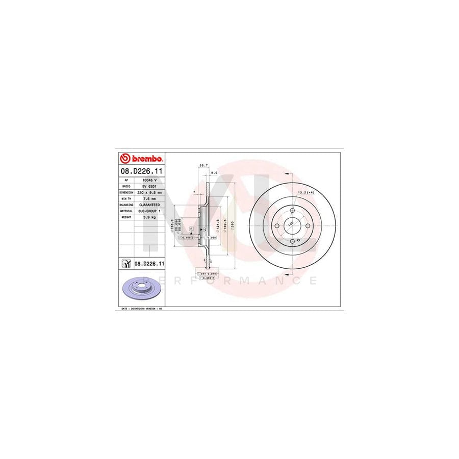 BREMBO 08.D226.11 Brake Disc Solid, Coated  - 1 piece