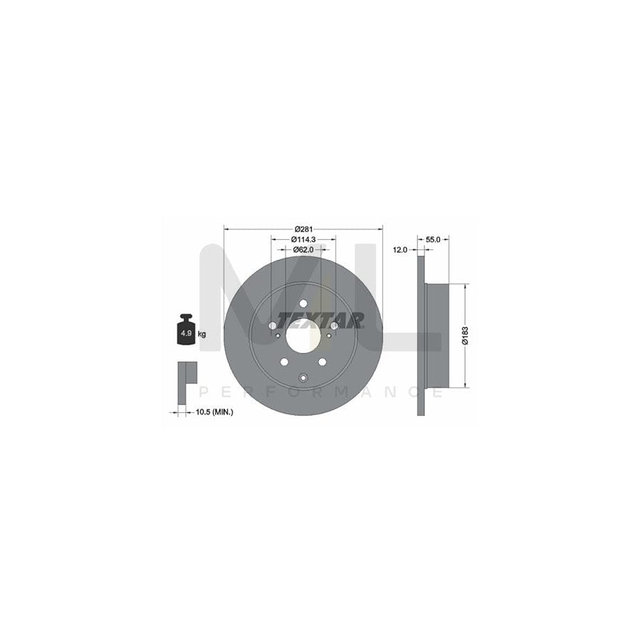 TEXTAR PRO 92162103 Brake Disc Solid, Coated, without wheel hub, without wheel studs | Performance Parts Direct Car Parts