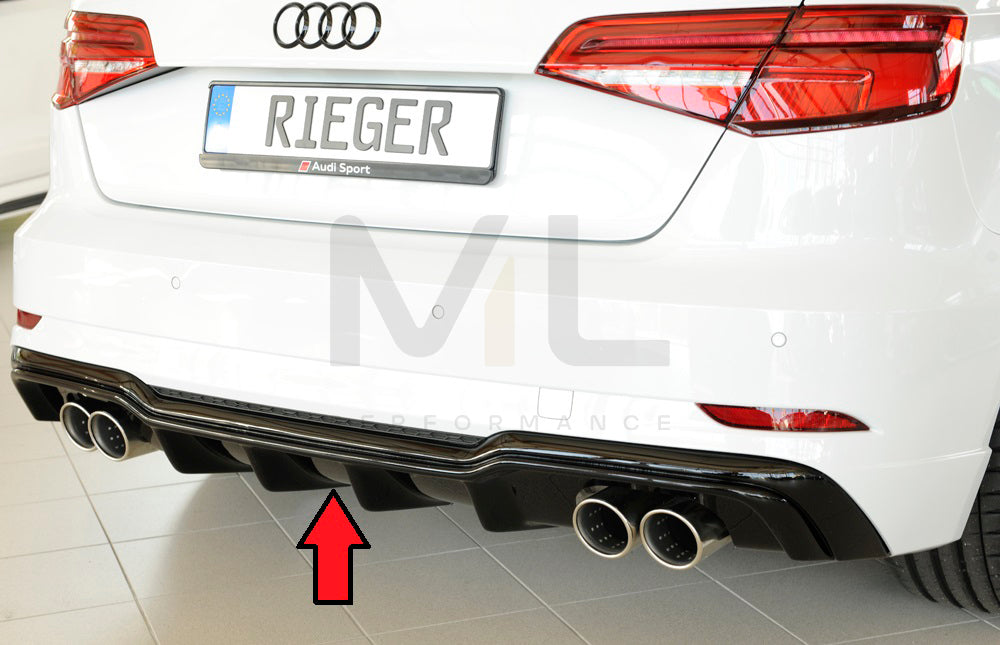 Rieger 00088182 Audi 8V A3 Rear Diffuser for Twin Tailpipe Left & Right - Glossy Black