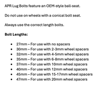 APR Lug Bolts - Use w/4-5mm Spacers - 32mm - Black (Set of 10)
