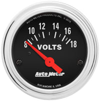 Autometer Traditional Chrome 52mm 8-18 Volts Short Sweep Electrical Voltmeter