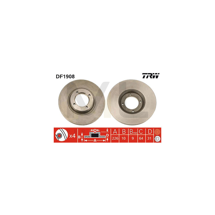 TRW DF1908 Brake Disc for TOYOTA STARLET Solid | Performance Parts Direct Car Parts