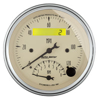 AutoMeter Gauge Tach/Speedo 3-3/8in. 120MPH & 8K RPM Elec. Program. Antique Beige