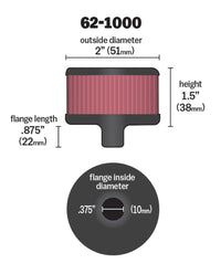 K&N Engineering K&N Steel Base Crankcase Vent Filter 0.375in Vent OD x 2in OD x 1.5in Height
