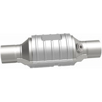 MagnaFlow Univ Conv 2in In/Out Ctr/Ctr Round 9in Body L x 5.125in W x 13in Overall L Single O2 Port