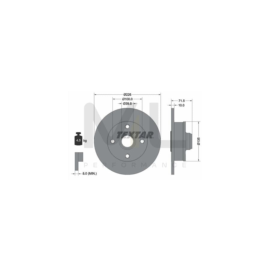 TEXTAR 92154200 Brake Disc Solid, with ABS sensor ring, without wheel studs | Performance Parts Direct Car Parts