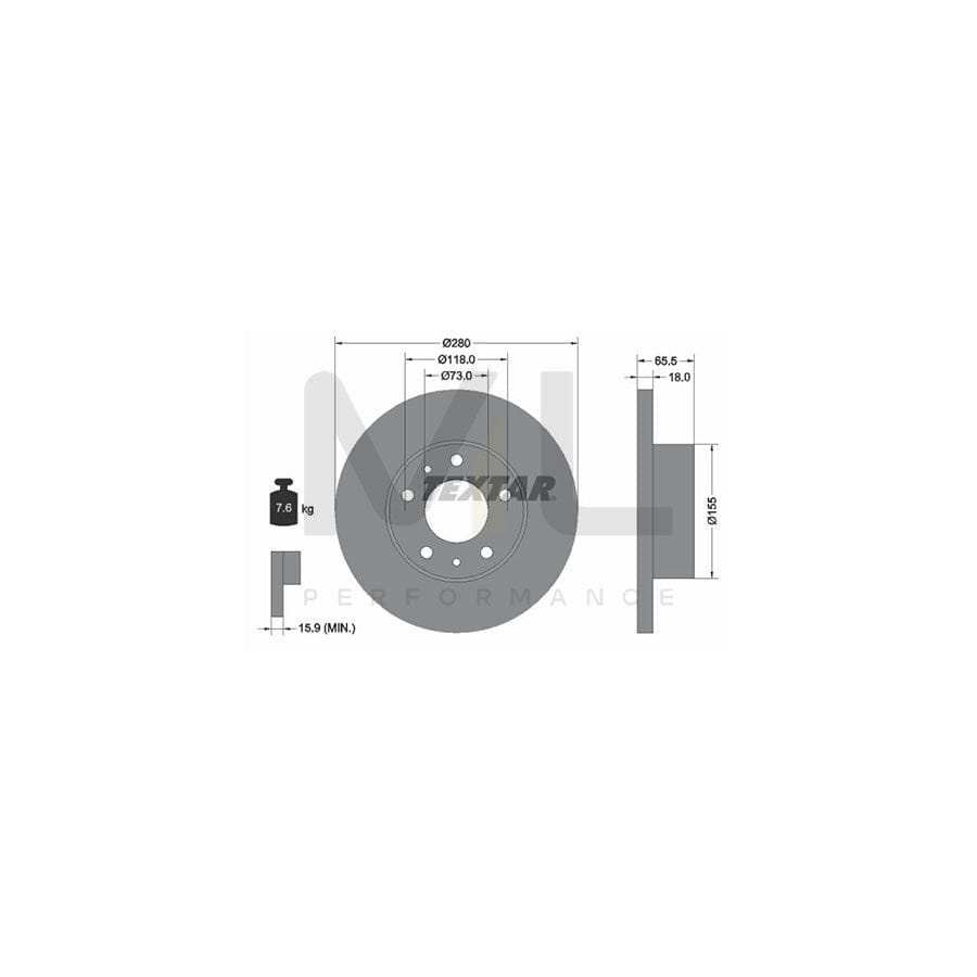 TEXTAR PRO 92073703 Brake Disc Solid, Coated, without wheel hub, without wheel studs | Performance Parts Direct Car Parts