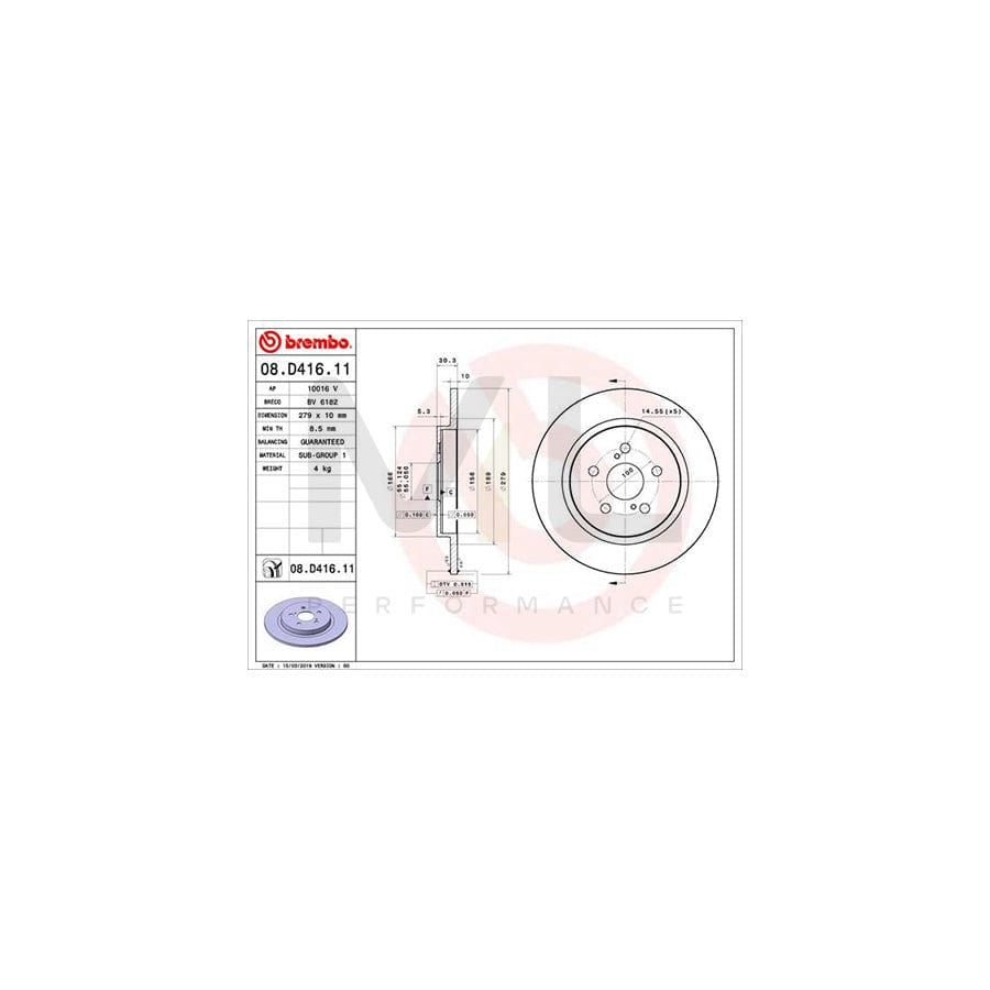 BREMBO 08.D416.11 Brake Disc Solid, Coated  - 1 piece