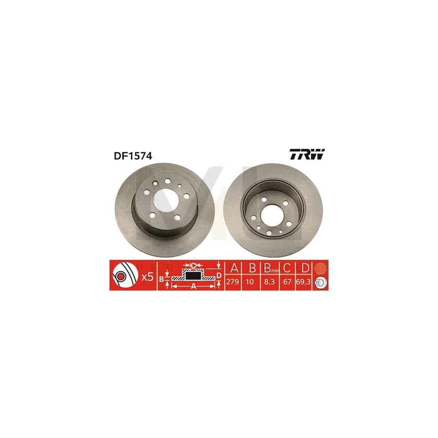 TRW DF1574 Brake Disc Solid, Painted | Performance Parts Direct Car Parts