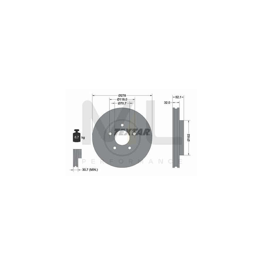 TEXTAR 92091500 Brake Disc Internally Vented, without wheel hub, without wheel studs | Performance Parts Direct Car Parts