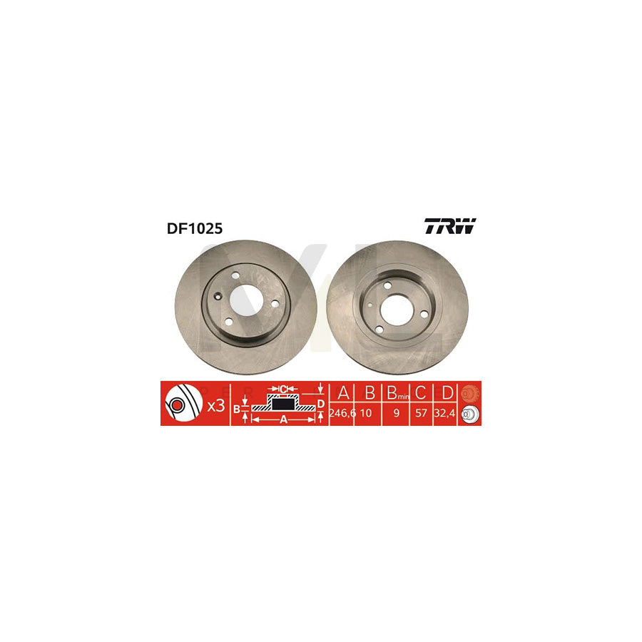 TRW DF1025 Brake Disc Solid, with bolts/screws | Performance Parts Direct Car Parts