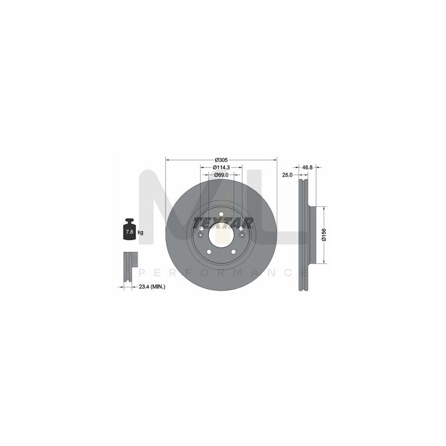 TEXTAR 92292203 Brake Disc Internally Vented, Coated, without wheel hub | Performance Parts Direct Car Parts