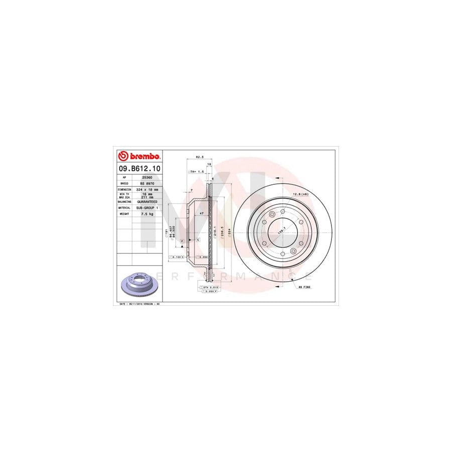 BREMBO 09.B612.10 Brake Disc for HYUNDAI H-1 Box Internally Vented  - 1 piece