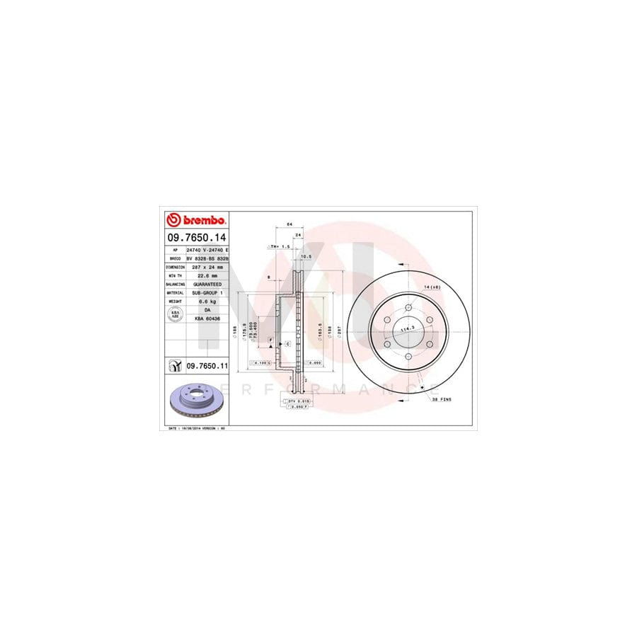 BREMBO 09.7650.14 Brake Disc for DODGE Dakota II Internally Vented  - 1 piece