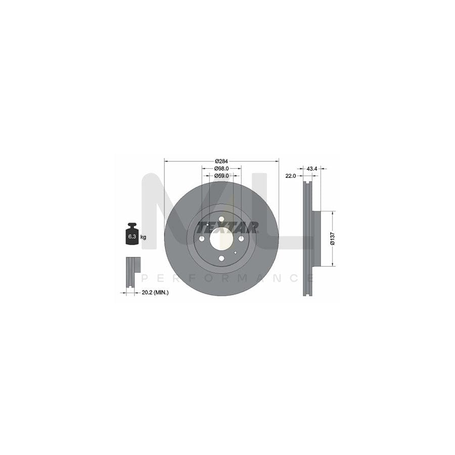 TEXTAR PRO 92053503 Brake Disc Internally Vented, Coated, without wheel hub, without wheel studs | Performance Parts Direct Car Parts