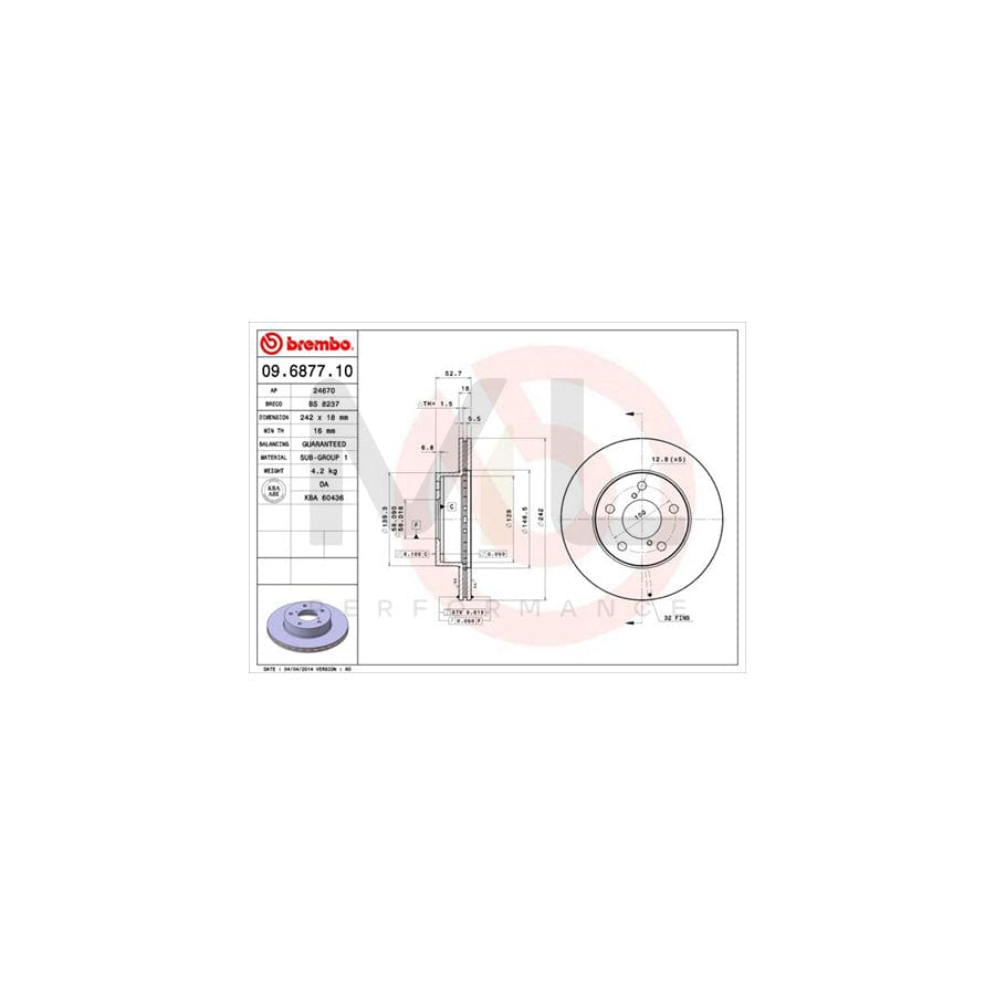 BREMBO 09.6877.10 Brake Disc for SUBARU IMPREZA Internally Vented  - 1 piece