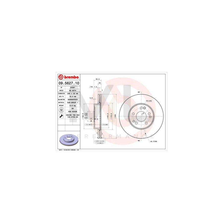 BREMBO 09.5627.10 Brake Disc Internally Vented, with bolts/screws  - 1 piece