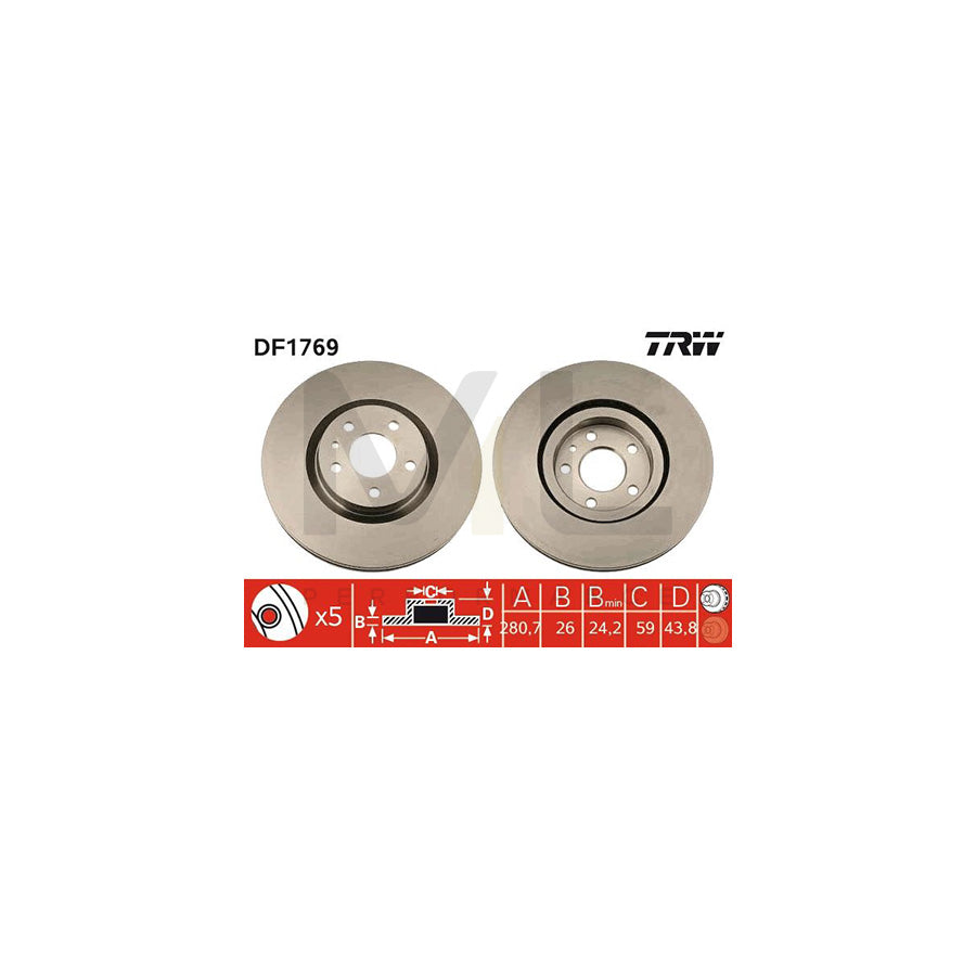TRW DF1769 Brake Disc Vented | Performance Parts Direct Car Parts