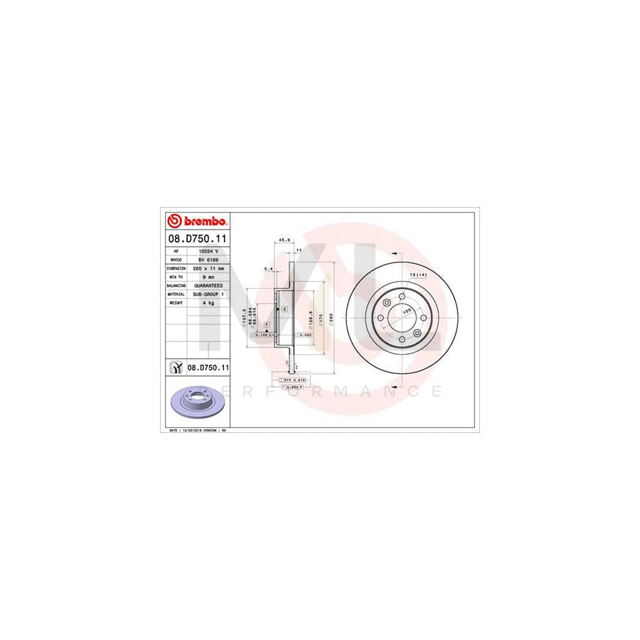 BREMBO 08.D750.11 Brake Disc Solid, Coated  - 1 piece