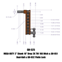 GEN-Y Hitch Gen-Y Mega Duty 2in Shank 10in Drop 2K TW 16K Hitch w/GH-051 Dual-Ball/GH-032 Pintle Lock