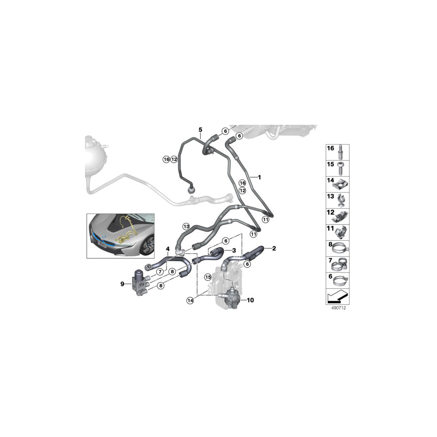 Genuine BMW 64216919372 I12 I15 Coolant Hose, Supply Switch valve - EDH (Inc. i8)