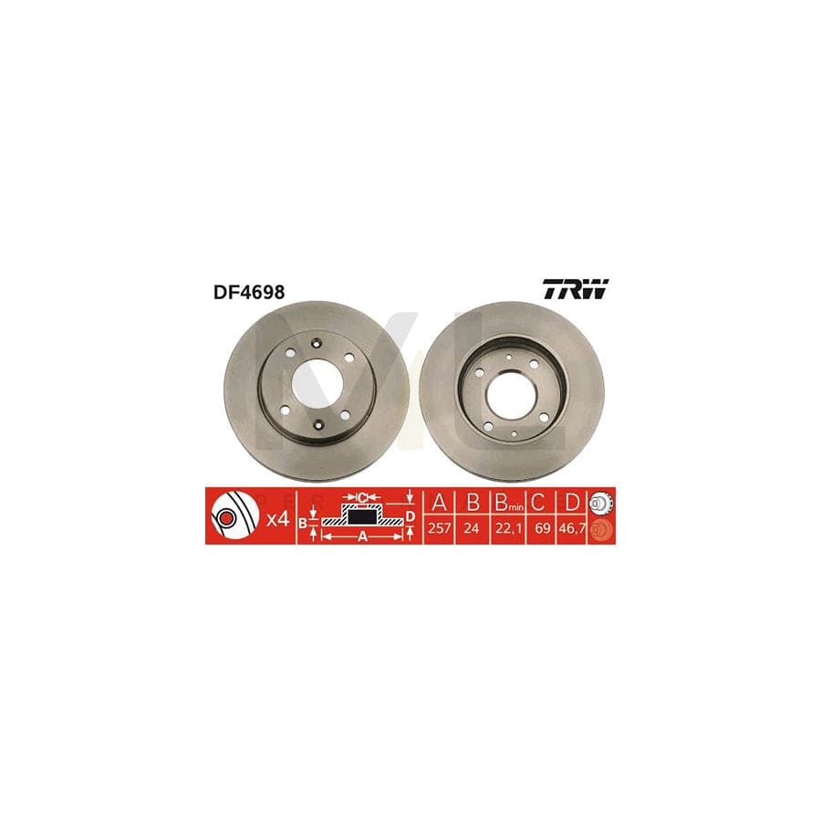 TRW DF4698 Brake Disc Vented, Painted | Performance Parts Direct Car Parts