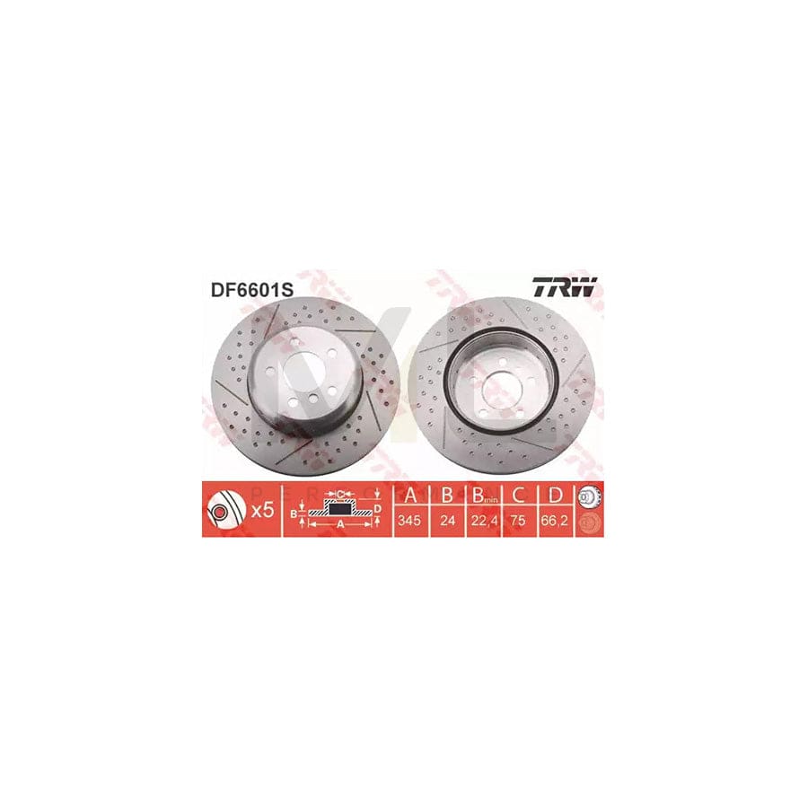 TRW DF6601S Brake Disc Slotted / Perforated, Two-piece brake disc, Vented, High-carbon | Performance Parts Direct Car Parts