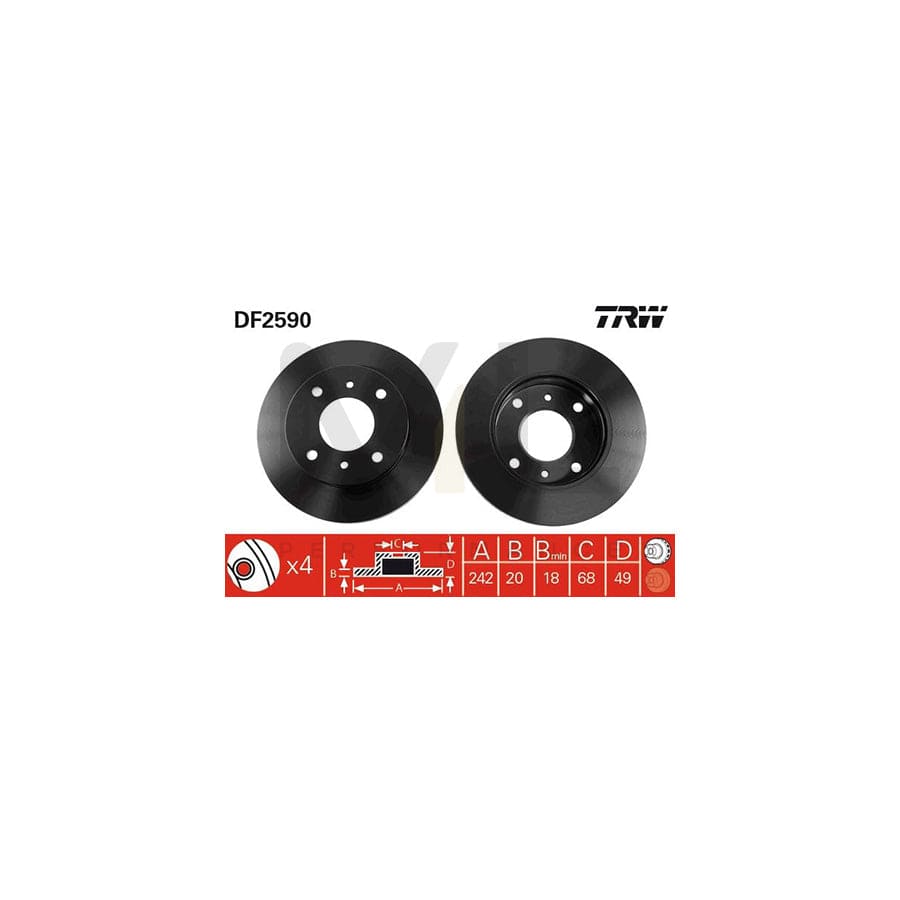 TRW DF2590 Brake Disc for NISSAN PRIMERA Vented, Painted | Performance Parts Direct Car Parts