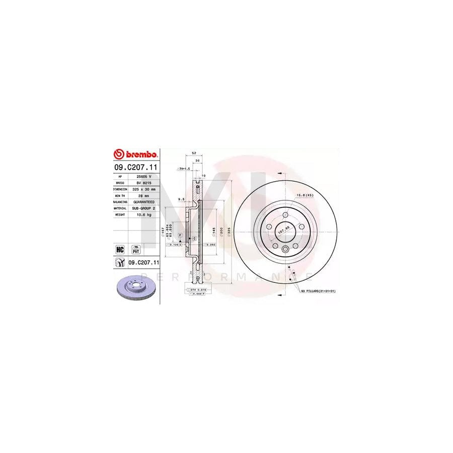 BREMBO COATED DISC LINE 09.C207.11 Brake Disc Internally Vented, Coated, High-carbon  - 1 piece