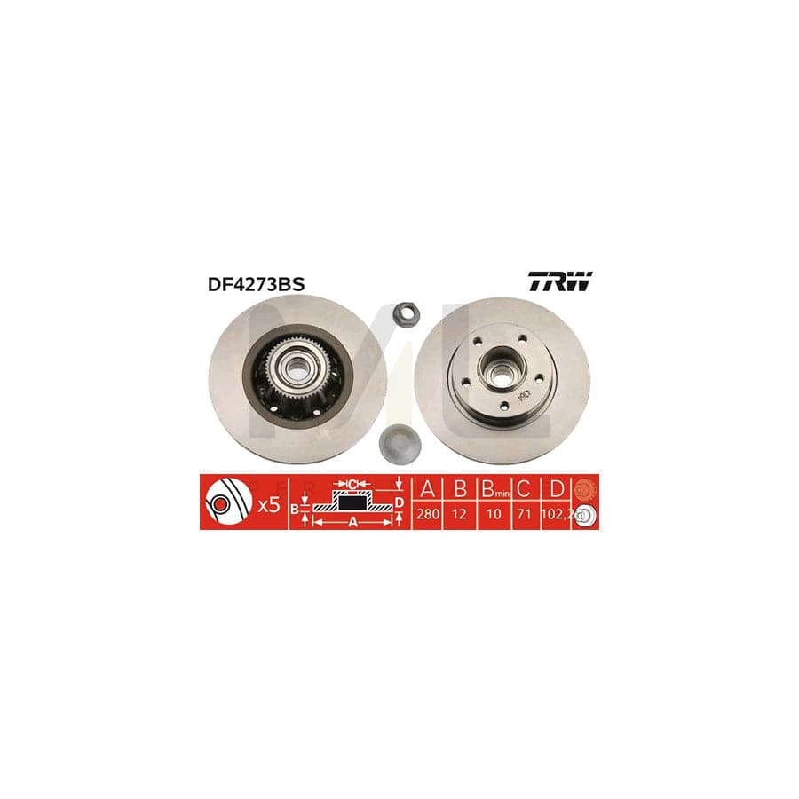 TRW DF4273BS Brake Disc Solid, with ABS sensor ring, with wheel bearing | Performance Parts Direct Car Parts