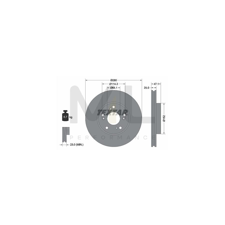 TEXTAR PRO 92252503 Brake Disc for HONDA CIVIC Internally Vented, Coated, without wheel hub, without wheel studs | Performance Parts Direct Car Parts