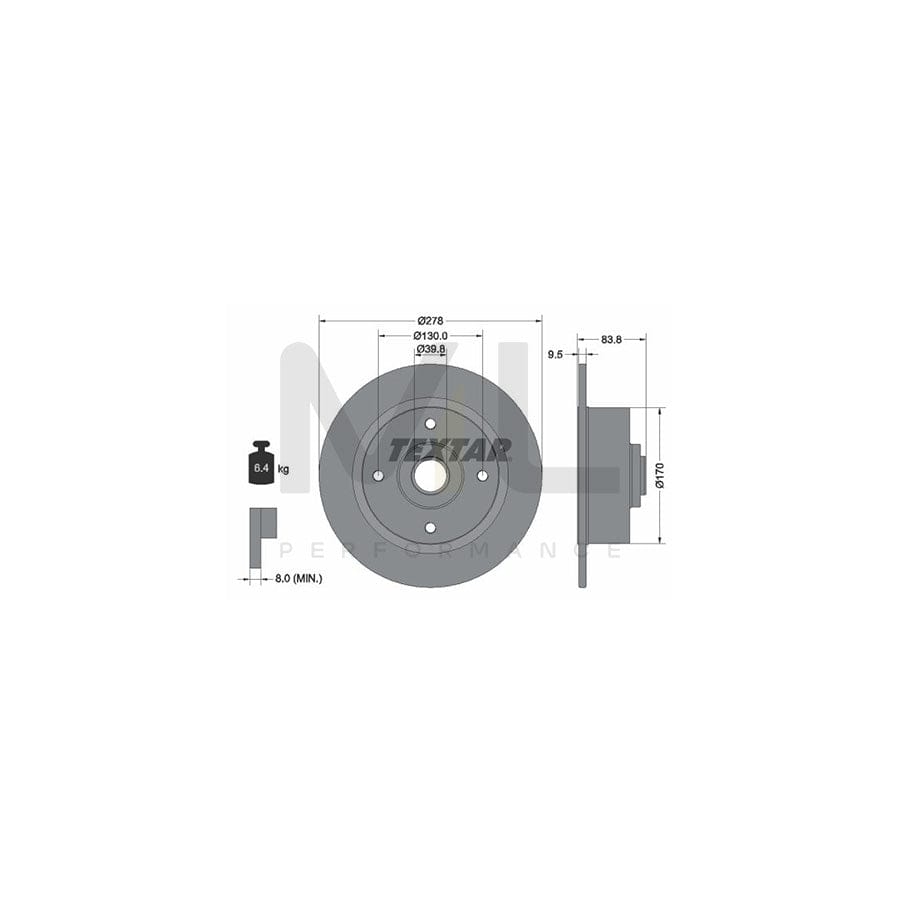 TEXTAR 92010300 Brake Disc Solid, with wheel hub, without wheel studs | Performance Parts Direct Car Parts