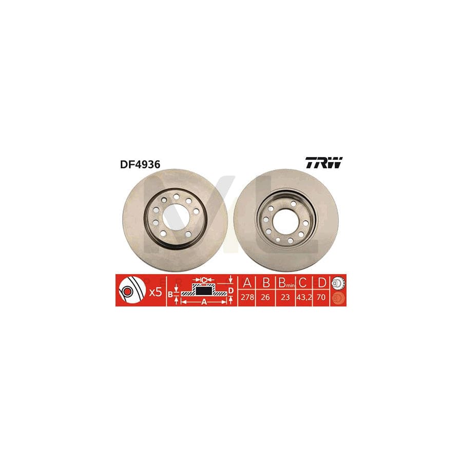 TRW DF4936 Brake Disc Vented, Painted | Performance Parts Direct Car Parts