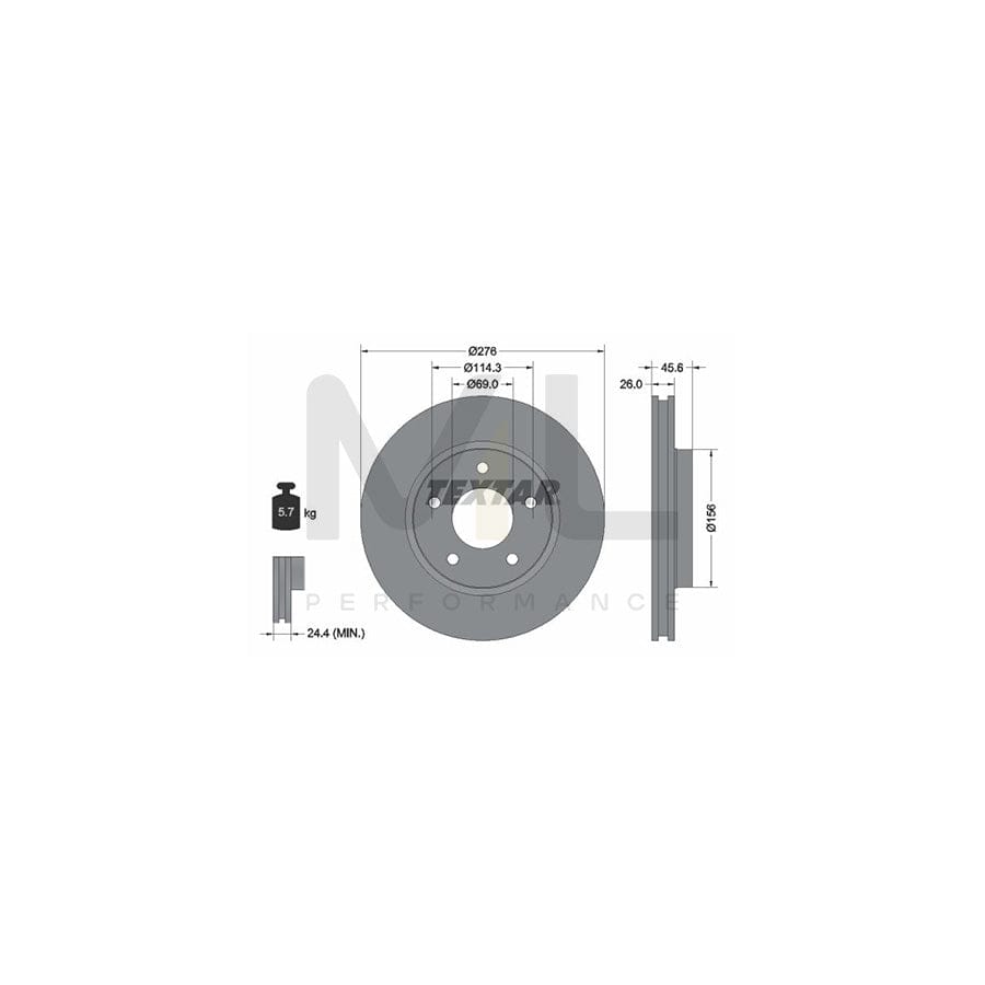 TEXTAR PRO 92197403 Brake Disc Internally Vented, Coated, without wheel hub, without wheel studs | Performance Parts Direct Car Parts