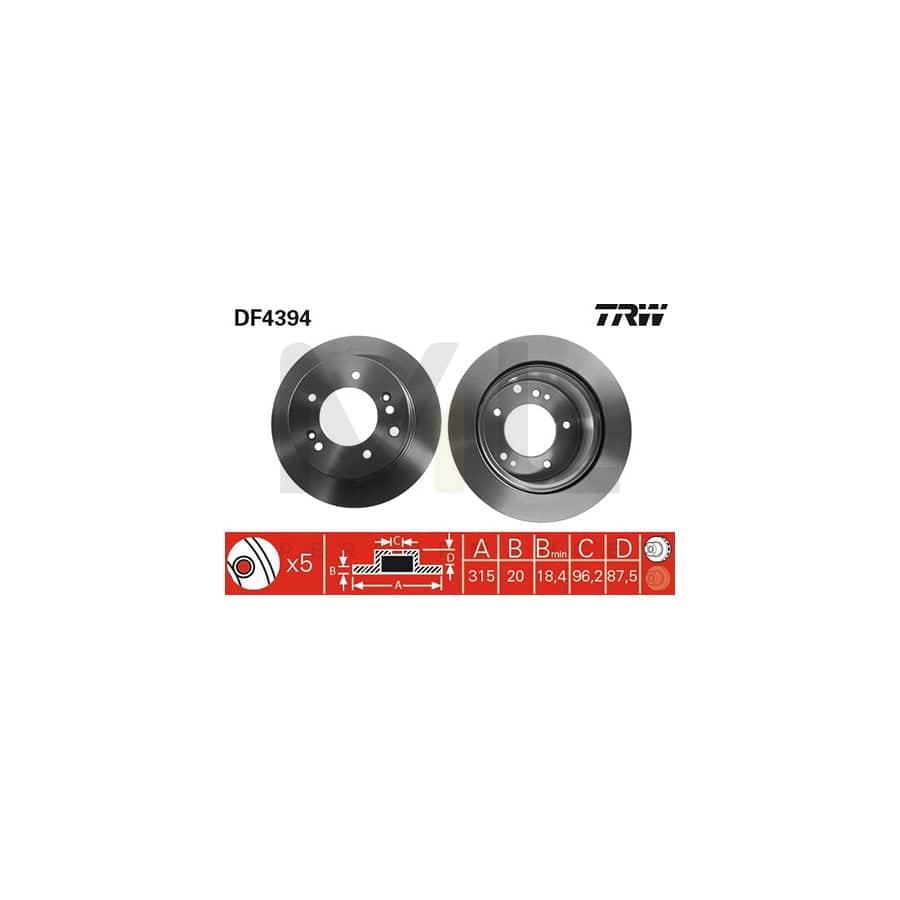 TRW DF4394 Brake Disc for KIA Sorento I (JC) Vented, Painted | Performance Parts Direct Car Parts