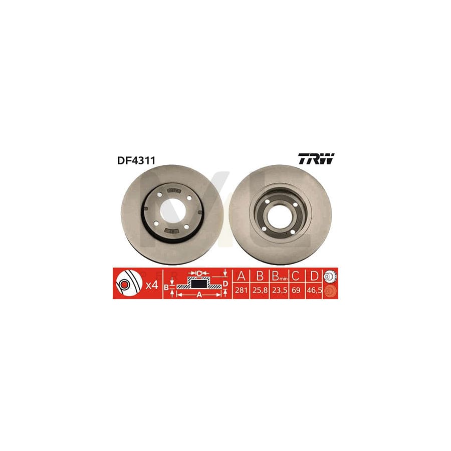 TRW DF4311 Brake Disc Vented, Painted | Performance Parts Direct Car Parts