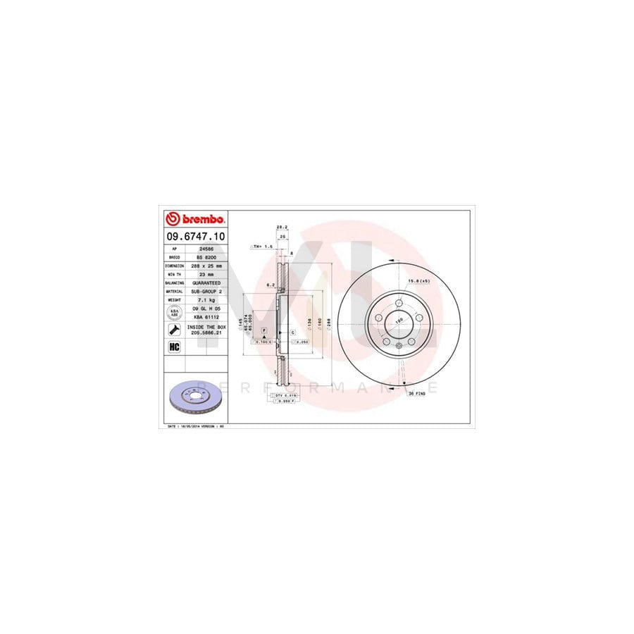 BREMBO 09.6747.10 Brake Disc Internally Vented, with bolts/screws  - 1 piece