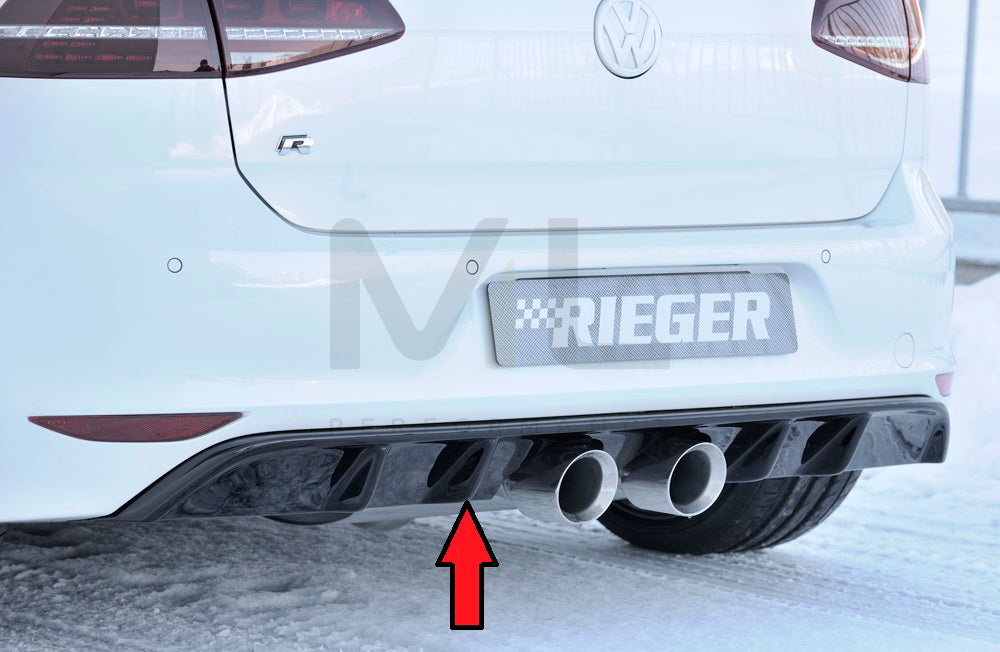 Rieger 00088092 VW Mk7 Golf R Rear Diffuser for Twin Tailpipe Centre - Glossy Black
