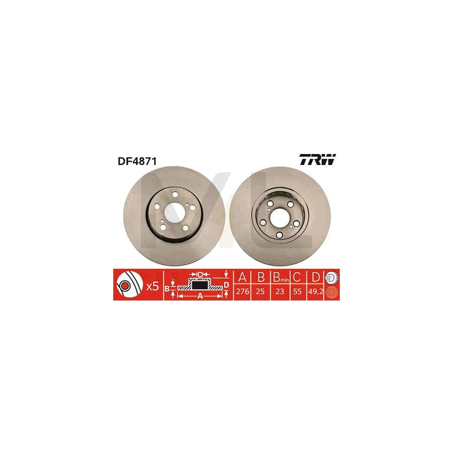 TRW DF4871 Brake Disc for TOYOTA AVENSIS Vented, Painted | Performance Parts Direct Car Parts