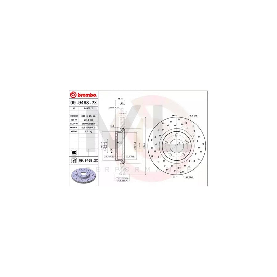 BREMBO XTRA LINE 09.9468.2X Brake Disc Perforated / Vented, Coated, High-carbon  - 1 piece