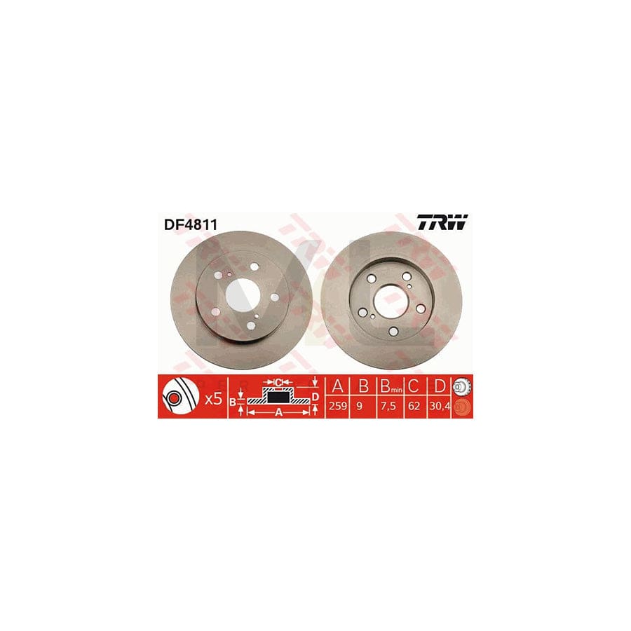 TRW DF4811 Brake Disc Solid, Painted | Performance Parts Direct Car Parts