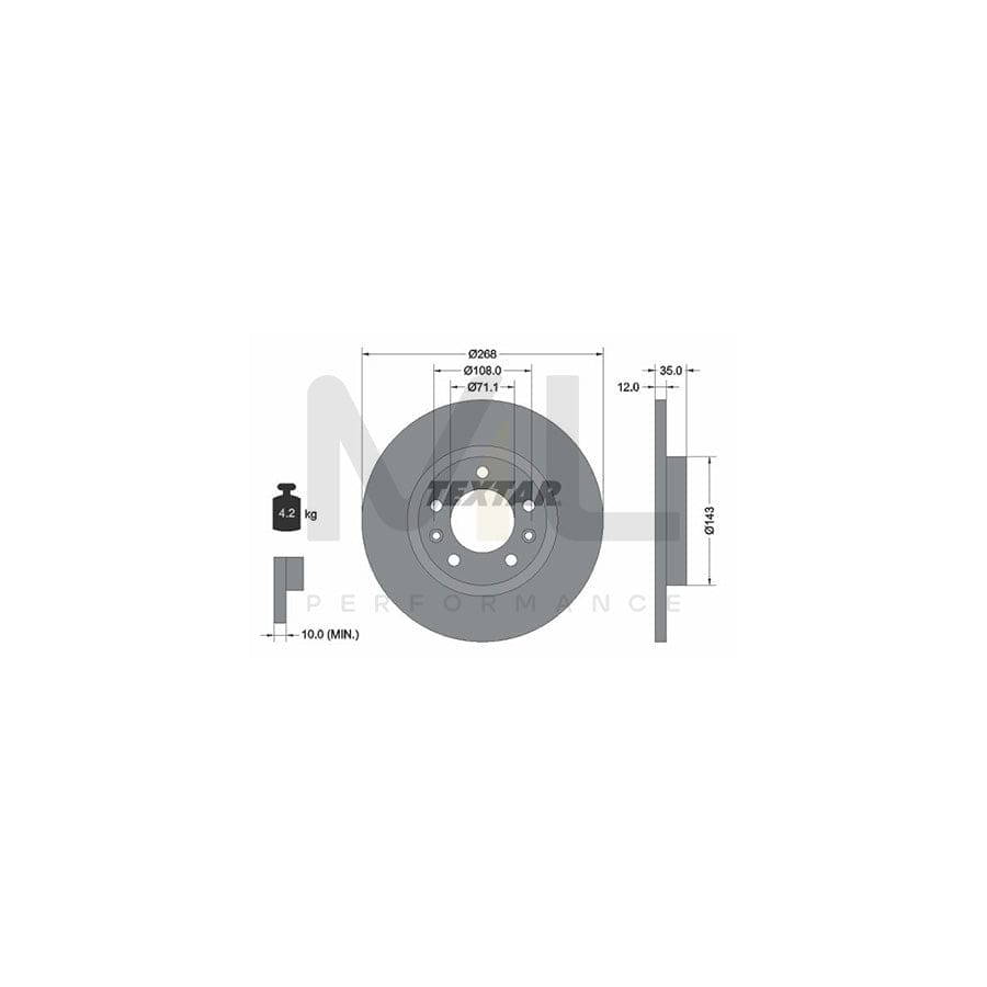 TEXTAR PRO 92268003 Brake Disc Solid, Coated, without wheel hub, without wheel studs | Performance Parts Direct Car Parts