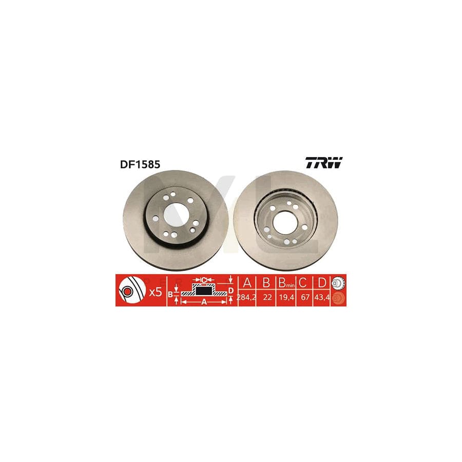 TRW DF1585 Brake Disc Vented, Painted | Performance Parts Direct Car Parts